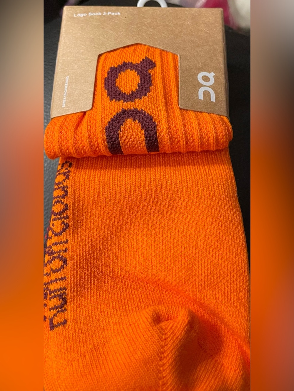 On Running Bright Orange Athletic Crew Socks with Dark Logo..(three pack)